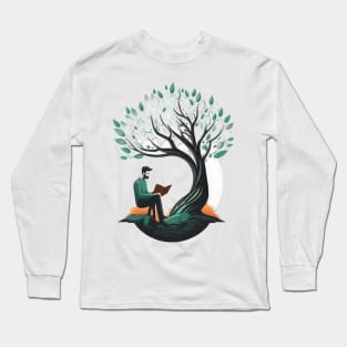 Book Reading under a Tree - Designs for a Green Future Long Sleeve T-Shirt